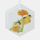 Waterverf Goldfinch Bird Marigold Garden Flower Glas Ornament (Voorkant)