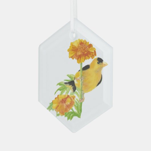 Waterverf Goldfinch Bird Marigold Garden Flower Glas Ornament (Voorkant links)