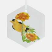 Waterverf Goldfinch Bird Marigold Garden Flower Glas Ornament (Achterkant)
