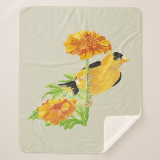 Waterverf Goldfinch Garden Bird Marigold Flower Sherpa Deken (Voorkant)