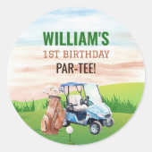 Waterverf Golf 1e verjaardag Ronde Sticker (Voorkant)