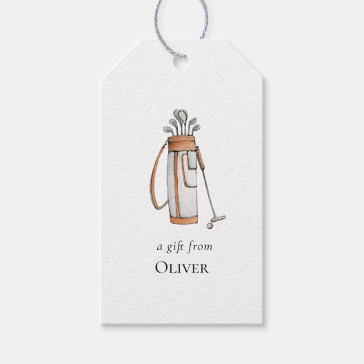 Waterverf Golf Bag Golfers Cadeaulabel (Voorkant)