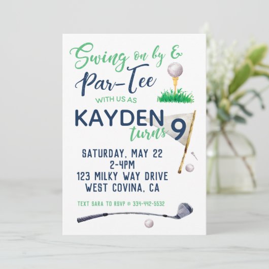 Waterverf Golf Birthday Uitnodiging (Staand voorkant)