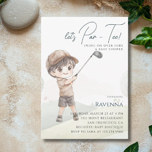 Waterverf Golf Jongen Let's Par-Tee Baby Shower Kaart