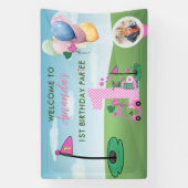 Waterverf Golf Roze Foto Meisje 1e Verjaardagsfees Spandoek (Verticaal)