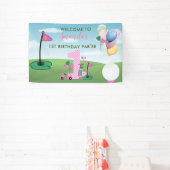 Waterverf Golf Roze Foto Meisje 1e Verjaardagsfees Spandoek (Insitu)