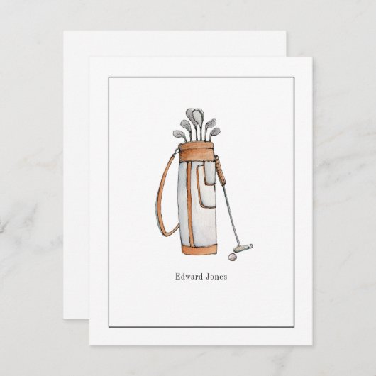 Waterverf Golf tas Golfer Flat Bedankkaart (Voorkant / Achterkant)