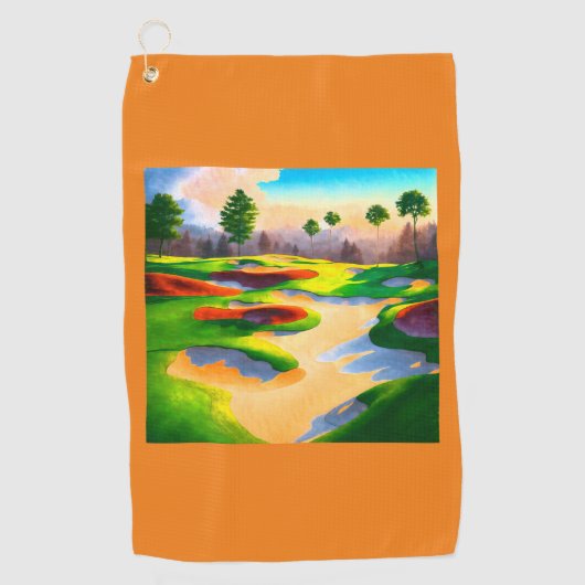 Waterverf golfbaan Utopia Golfhanddoek (Voorkant)