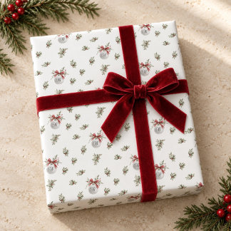 Waterverf Golfbal Ornament Monogram Kerstmis  Cadeaupapier