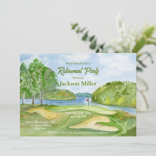 Waterverf Golfcursus met watertredingpartij Kaart (Staand voorkant)