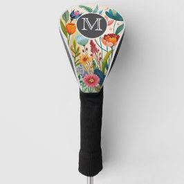 Waterverf Golfhoes met Wilde Bloemen Boho-stijl Golfheadcover