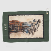 Waterverf Golftassen Monogram Custom Golfhanddoek (Horizontaal)