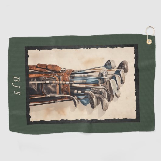 Waterverf Golftassen Monogram Custom Golfhanddoek (Horizontaal)