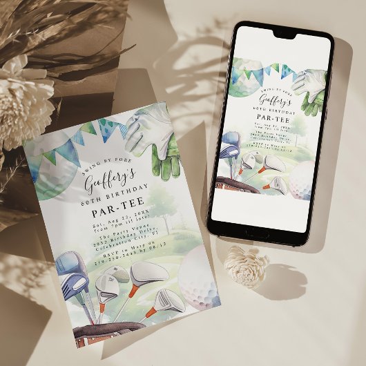 Waterverf golfthema verjaardagsfeestuitnodiging kaart