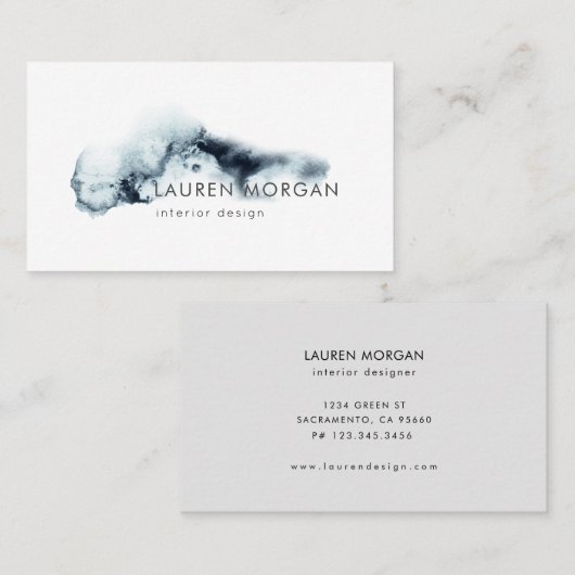 Waterverf golven blauw minimalistisch Visitekaartj Visitekaartje (Voorkant / Achterkant)