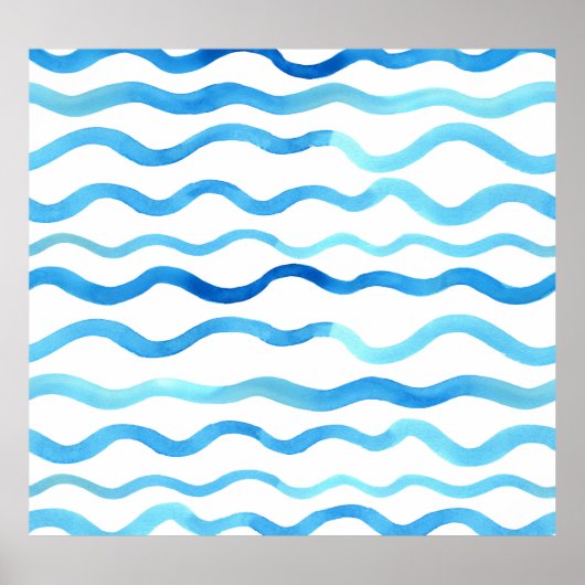 Waterverf golven: Blauw turquoise naadloos. Poster (Voorkant)