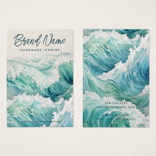Waterverf golven blauwe oorbel display kaart (Voorkant /achterkant)