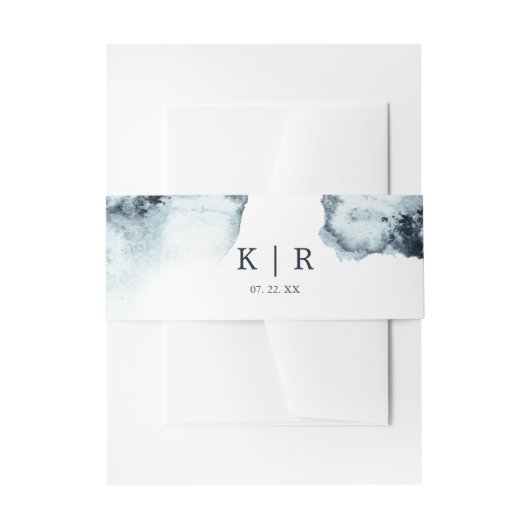 Waterverf golven bruiloft buik band uitnodigingen wikkel (Voorkant Voorbeeld)