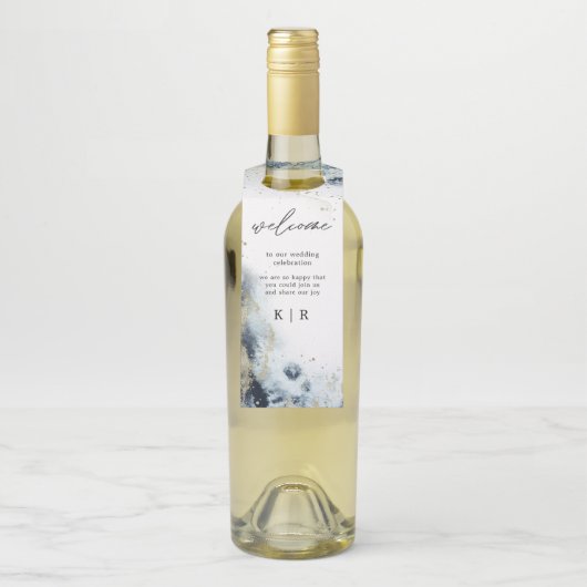 Waterverf golven bruiloft fles hanger Labels (Op fles)