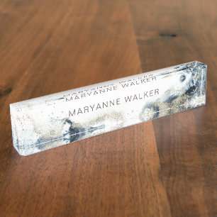 Waterverf golven en goudzand kust naambordje