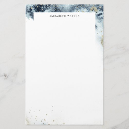 Waterverf Golven en zand Monogram Stationery Briefpapier (Voorkant)