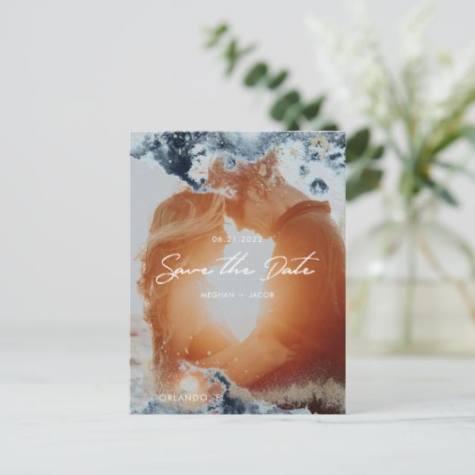 Waterverf golven Foto opslaan Datum Briefkaart (Staand voorkant)