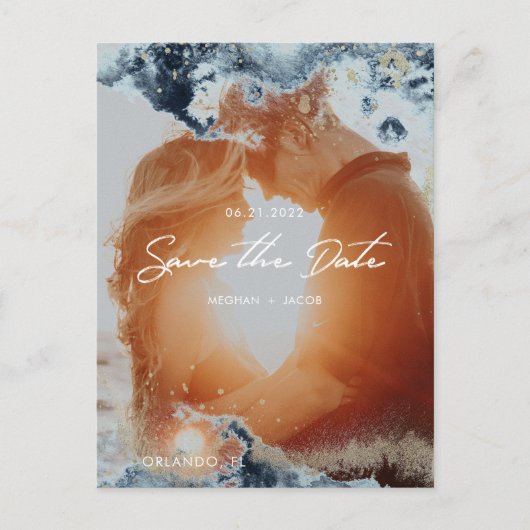 Waterverf golven Foto opslaan Datum Briefkaart (Voorkant)