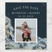 waterverf golven kust opslaan de datum foto wijn etiket (Enkel label)