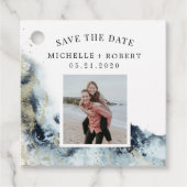 waterverf golven kust save the date foto bedankjes labels (Voorkant)