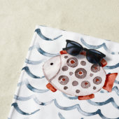 Waterverf golven rode en blauwe vis triple monogra strandlaken (In situ)