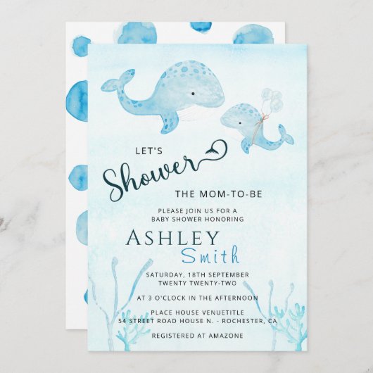 Waterverf gooit mam en Baby walvis onder Zee I Kaart (Voorkant / Achterkant)