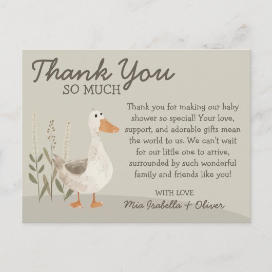 Waterverf Goose Baby shower Dank u kaart (Voorkant)