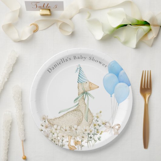 Waterverf Goose Boy Baby shower Papieren Bordje (Huwelijk)
