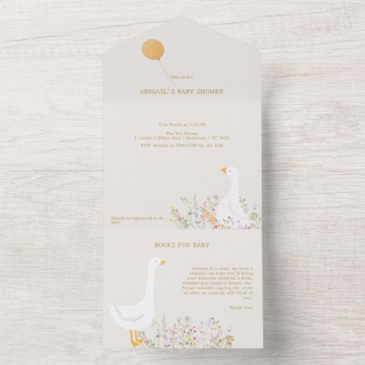 waterverf Goose Duck Wildflower Baby shower All In One Uitnodiging (Binnen)