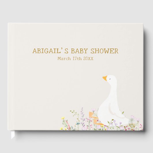 Waterverf Goose Duck Wildflower Baby shower Gastenboek (Voorkant)