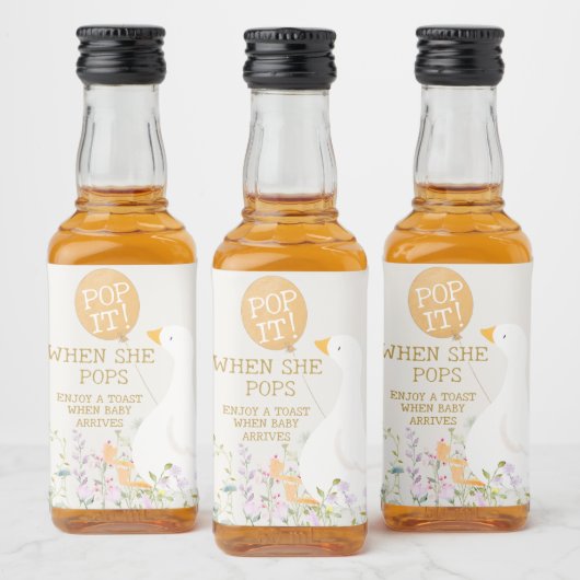 Waterverf Goose Duck Wildflower Baby shower Likeurfles Etiket (Flessen)