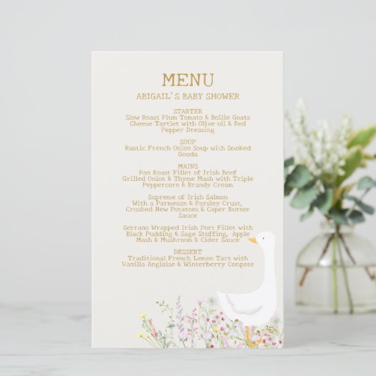 Waterverf Goose Duck Wildflower Baby shower Menu