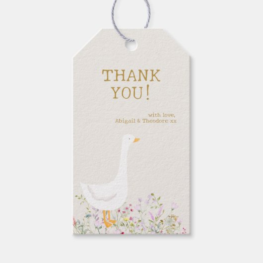 Waterverf Goose Wildflower Baby shower Cadeaulabel (Voorkant)