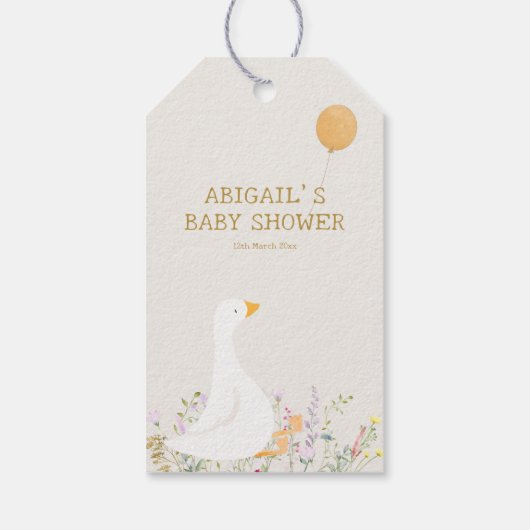 Waterverf Goose Wildflower Baby shower Cadeaulabel (Achterkant)