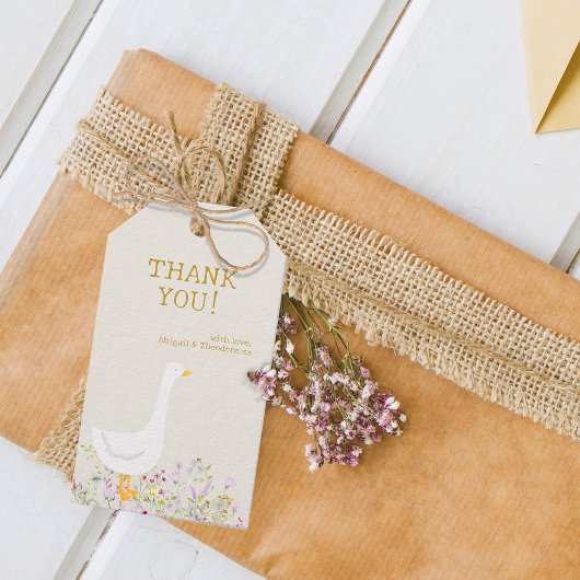 Waterverf Goose Wildflower Baby shower Cadeaulabel