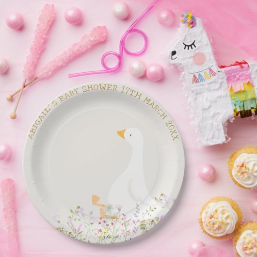 Waterverf Goose Wildflower Baby shower Papieren Bordje (Feest)