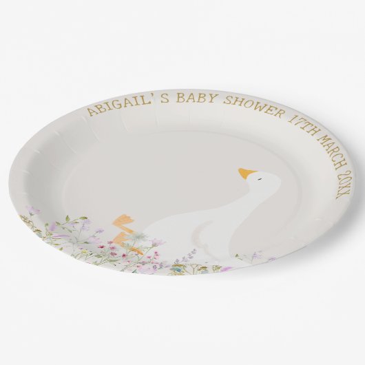 Waterverf Goose Wildflower Baby shower Papieren Bordje (Gekanteld)