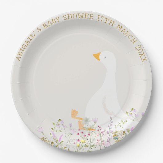 Waterverf Goose Wildflower Baby shower Papieren Bordje (Voorkant)