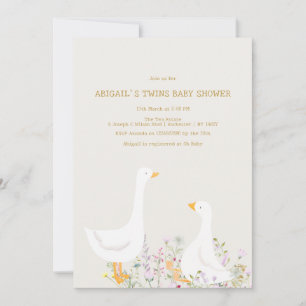 Waterverf Goose Wildflower Twins Baby shower Kaart
