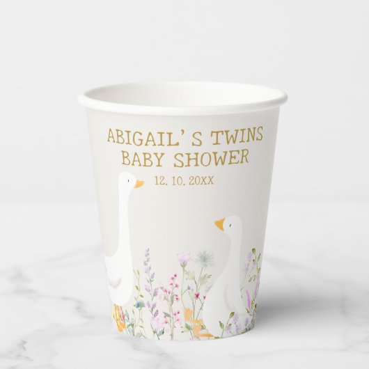 Waterverf Goose Wildflower Twins Baby shower Papieren Bekers (Voorkant)