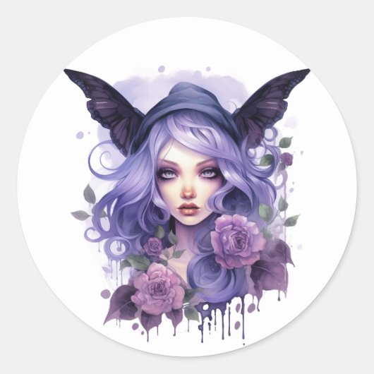 Waterverf Gothic Dark Fairy Ronde Sticker (Voorkant)