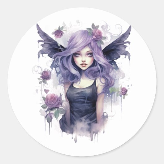 Waterverf Gothic Dark Fairy Ronde Sticker (Voorkant)