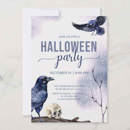 Waterverf Gothic Raven van de volwassen partij Hal Kaart (Voorkant)