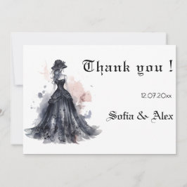 Waterverf gothic zwarte jurk bruiloft save the dat bedankkaart