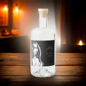 Waterverf Gotische Heks Halloween Zwart Likeurfles Etiket